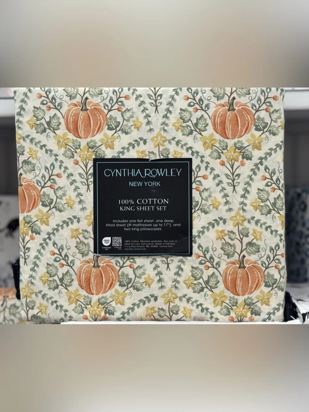 Cynthia Rowley Cream Sheet Set with Pumpkin & Floral Print